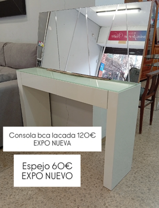 CONSOLA BLANCA LACADA + ESPEJO