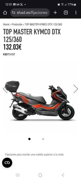 Soporte Maleta SHAD KYMCO DTX Maxi Scooter