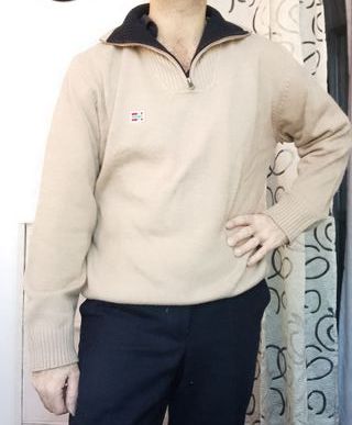 Maglione Natu Uomo Beige Mezza Zip Taglia M