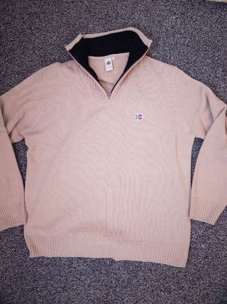 Maglione Natu Uomo Beige Mezza Zip Taglia M