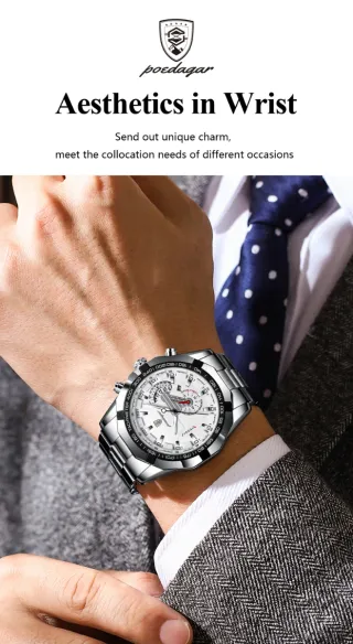 Reloj Poedagar Plata y Blanco Cronómetro