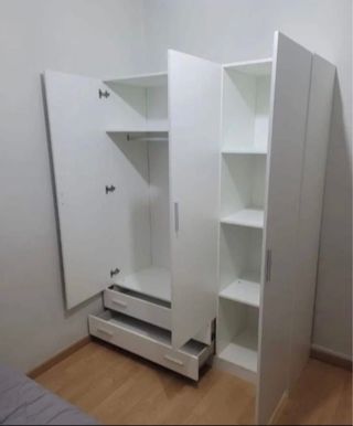 Armario modular madera blanco y beige