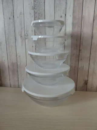 Conjunto 5 Taças Vidro com Tampa