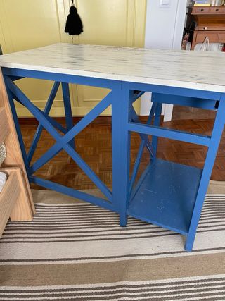 Escritorio vintage madera azul y blanco