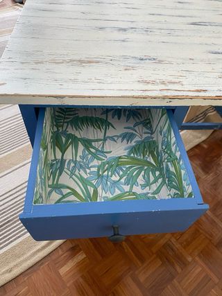 Escritorio vintage madera azul y blanco