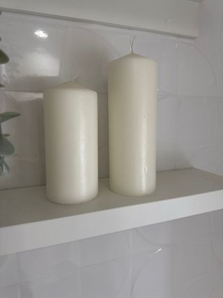 Planta decorativa con maceta,cuadro y velas.