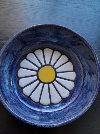 Cuenco decorativo flor rústico azul