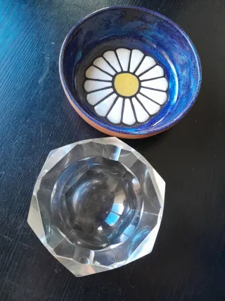 Cuenco decorativo flor rústico azul