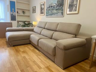 Sofá chaise longue beige 3 plazas