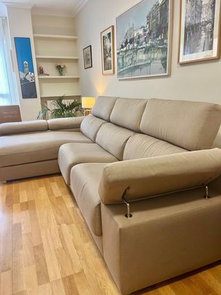 Sofá chaise longue beige 3 plazas