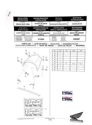 Tapa Colín Honda Hornet 600 Naranja Original PC36