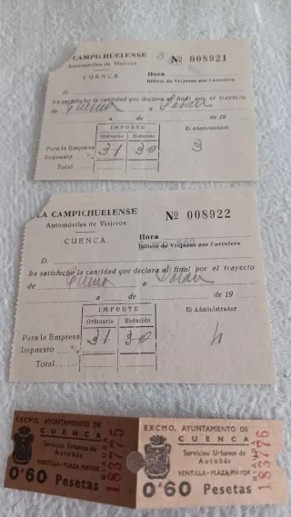 Billetes de autobús antiguos Cuenca