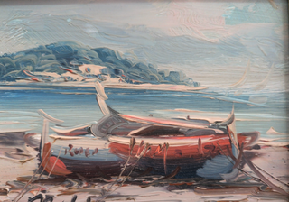 Óleo marina M. Pascual sobre tablex con marco