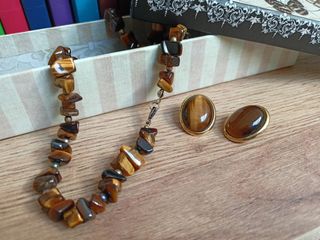 Parure collana e orecchini occhio di tigre