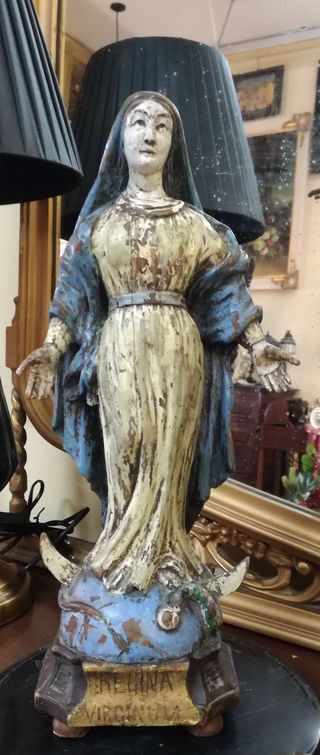 Antigua Madonna madera policromada