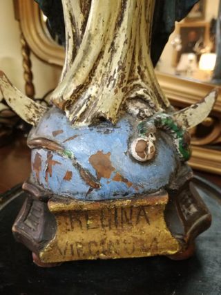 Antigua Madonna madera policromada