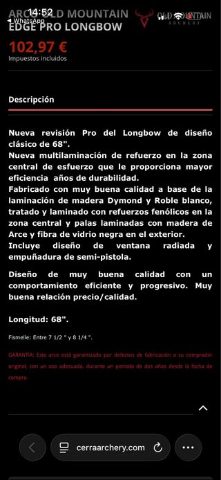 Arco de madera con flechas para diestros