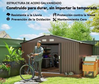 Cobertizo de jardín metálico marrón