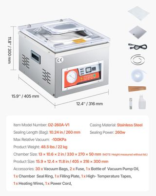 VEVOR Sellador al Vacío, 180W de Potencia de Motor