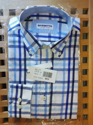 Camisa cuadros BASSETTE azul y blanco Talla M