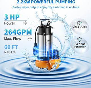 VEVOR Bomba Sumergible de Aguas Residuales 2200W 3