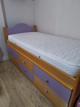Cama individual 90x180 con cajones y colchón