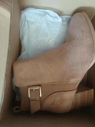 Botines mujer beige/marrón con hebilla