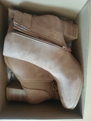 Botines mujer beige/marrón con hebilla