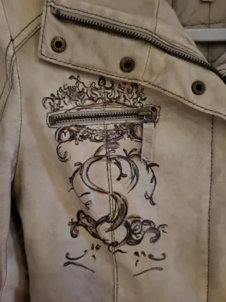 Chaqueta de piel beige mujer