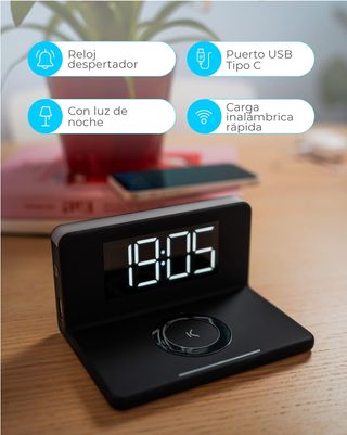 Ksix Reloj Despertador Digital con Cargador Inalám
