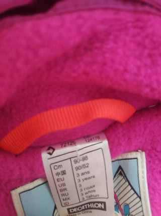 Buzo Nieve/Esqui Niña Talla 3 Años