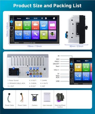 - Podofo Radio Coche 2 DIN con Pantalla 7'' Mirr
