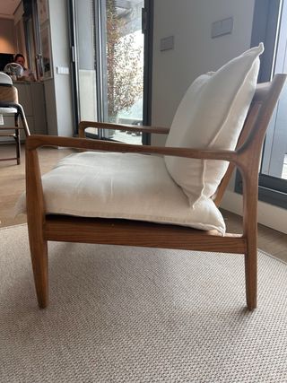 Butacas de madera y cojines de lino (2 pzs)