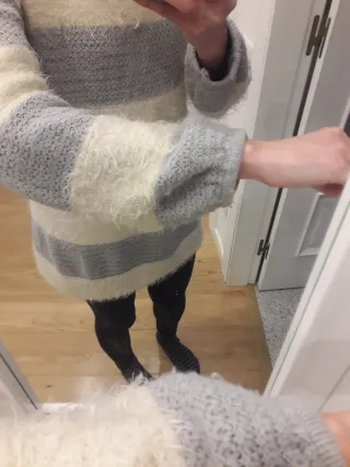 Jersey largo invierno rayas gris y beige