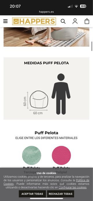 Puff Pelota Happers Piel Sintética Blanco