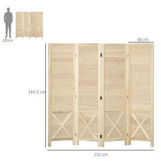 Biombo 4 Paneles Madera 52x170x144.5 cm