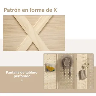 Biombo 4 Paneles Madera 52x170x144.5 cm
