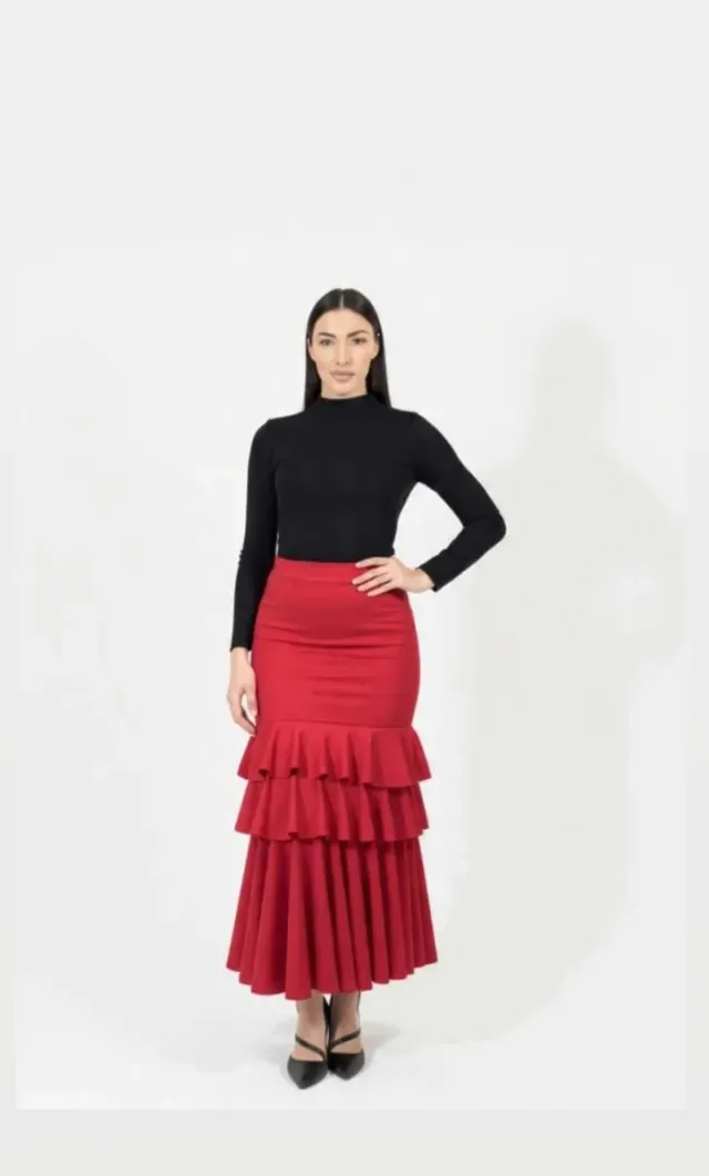 Falda Flamenca Roja Volantes