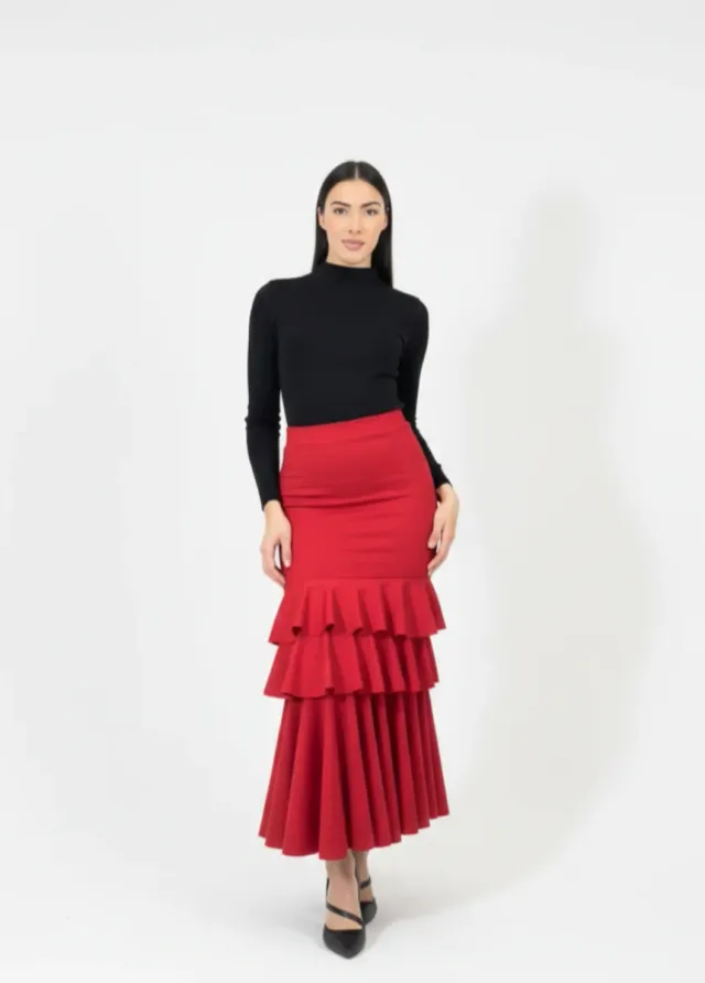 Falda Flamenca Roja Volantes