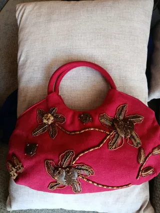 Bolso Burdeos con Flores Marrones