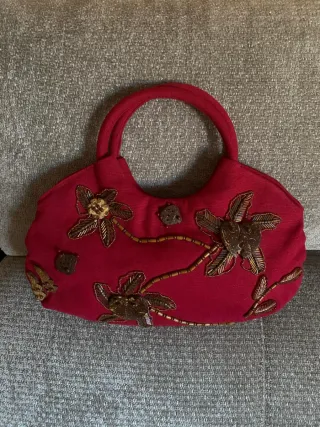 Bolso Burdeos con Flores Marrones