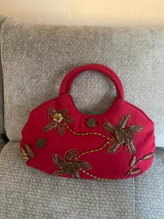 Bolso Burdeos con Flores Marrones