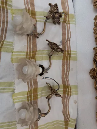 Lámparas vintage flor cristal metal dorado