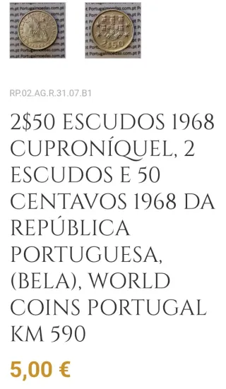 Lote 34 Moedas 2$50 Portugal