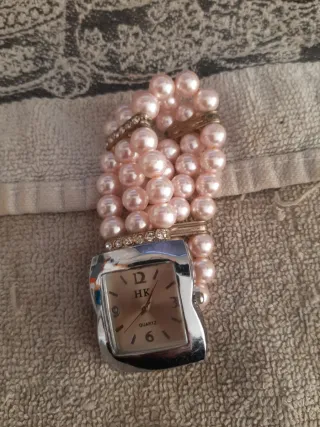 Reloj HK Pulsera Perlas y Cristales