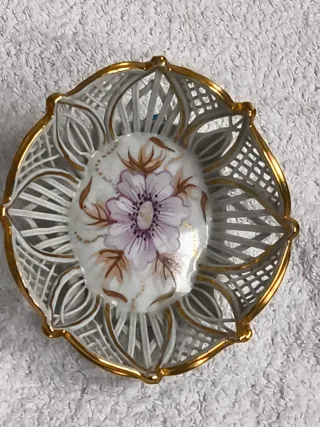 JOYERO "CAMINA" CERÁMICA ANTIGUA FILO DORADO.