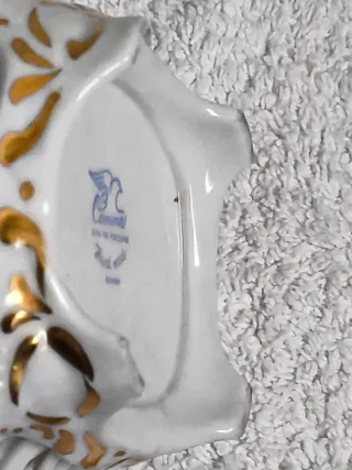 JOYERO "CAMINA" CERÁMICA ANTIGUA FILO DORADO.