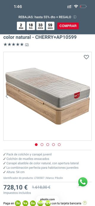 Cama 90x190 con canapé Pikolin