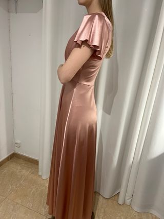 Vestido largo satinado rosa Talla M