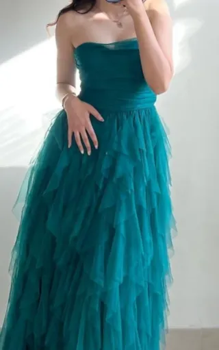 Vestido fiesta largo verde botella Talla 40